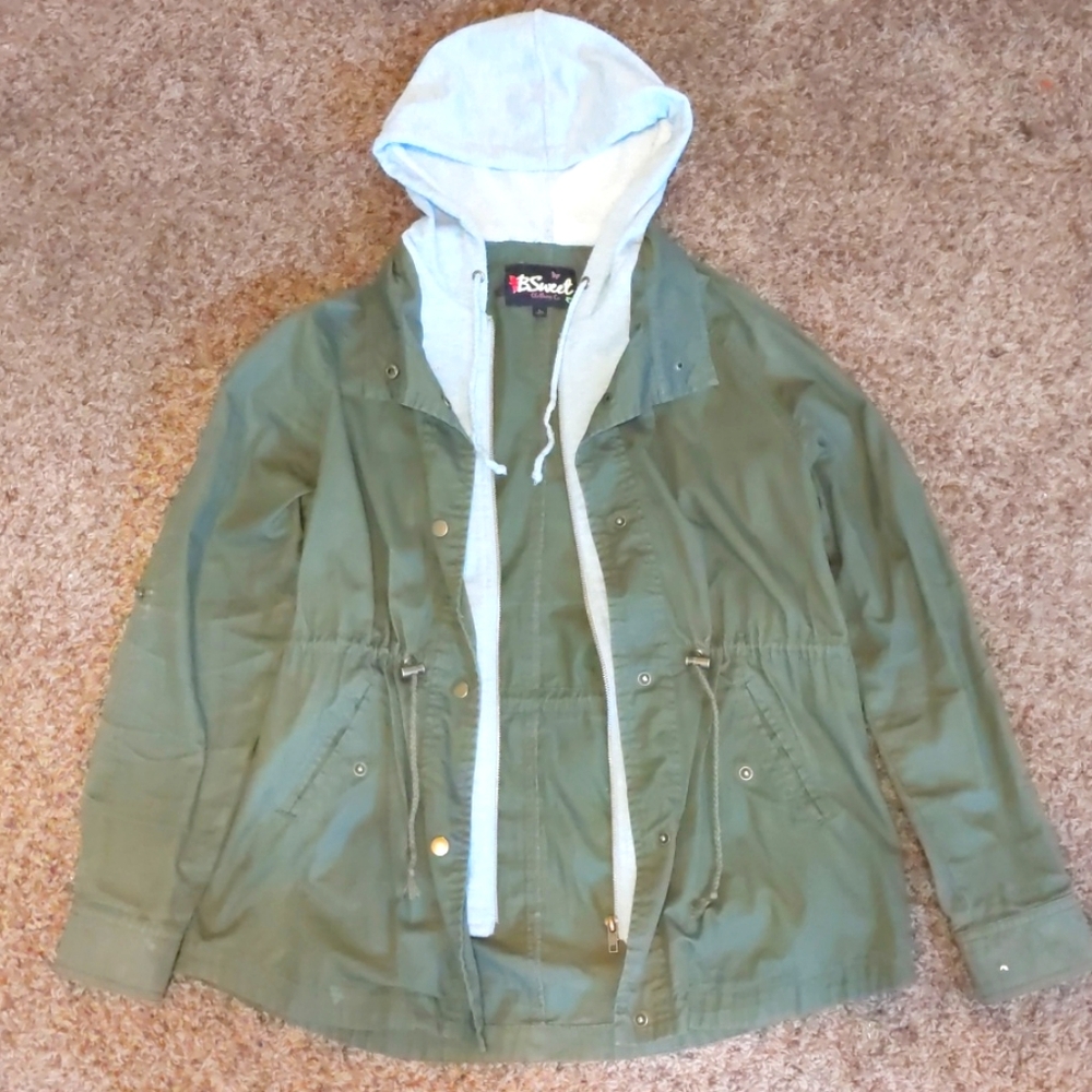 BSweet Green Denim Jacket with Grey Hood